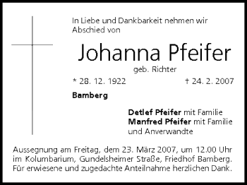 Anzeige von Johanna Pfeifer von MGO