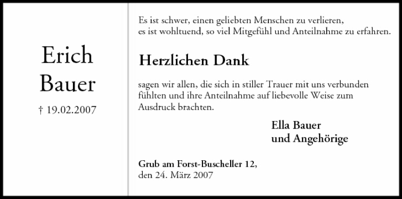  Traueranzeige für Erich Bauer vom 24.03.2007 aus MGO
