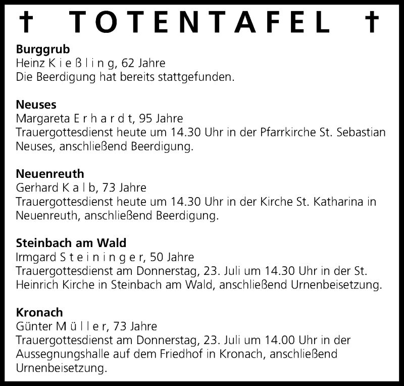  Traueranzeige für Totentafel vom 21.07.2015 vom 21.07.2015 aus MGO