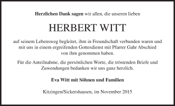 Anzeige von Herbert Witt von MGO