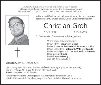 Anzeige von Christian Groh von MGO