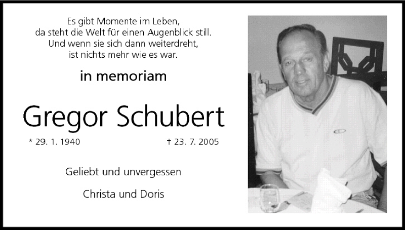  Traueranzeige für Gregor Schubert vom 23.07.2007 aus MGO