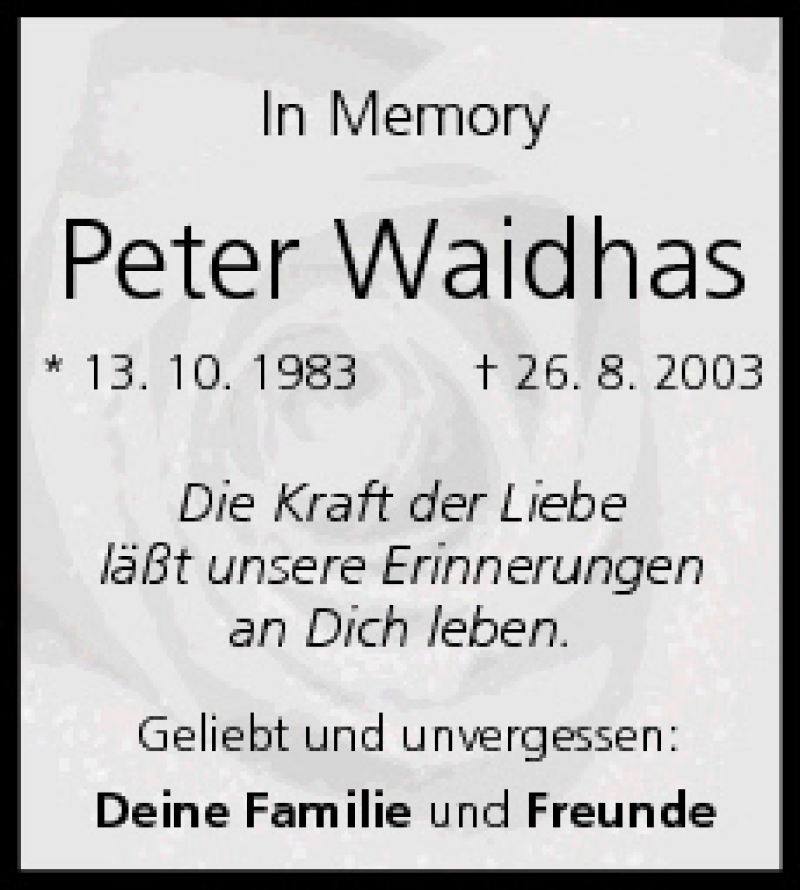  Traueranzeige für Peter Waidhas vom 25.08.2007 aus MGO