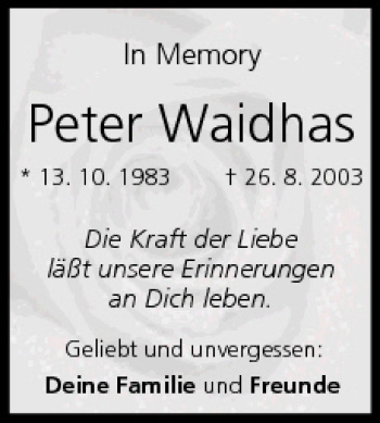 Anzeige von Peter Waidhas von MGO