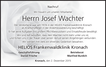 Anzeige von Josef Wachter von MGO