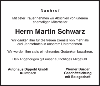 Anzeige von Martin Schwarz von MGO