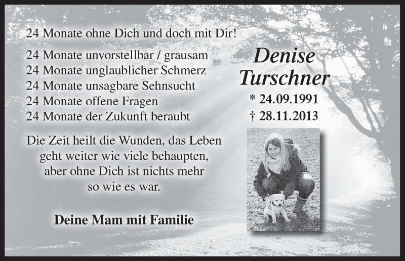  Traueranzeige für Denise Turschner vom 28.11.2015 aus MGO