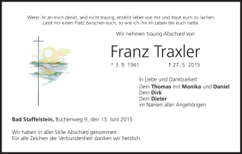 Anzeige von Franz Traxler von MGO