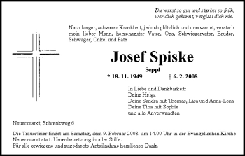 Anzeige von Josef Spiske von MGO