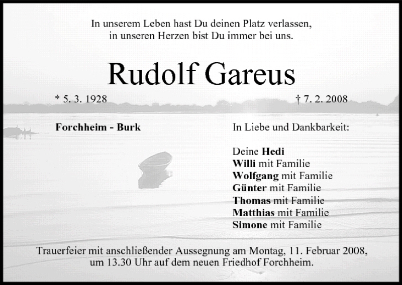  Traueranzeige für Rudolf Gareus vom 09.02.2008 aus MGO