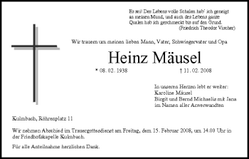 Anzeige von Heinz Mäusel von MGO