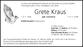 Anzeige von Grete Kraus von MGO