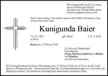 Anzeige von Kunigunda Baier von MGO