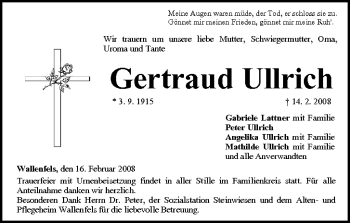 Anzeige von Gertraud Ullrich von MGO