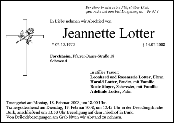 Anzeige von Jeannette Lotter von MGO