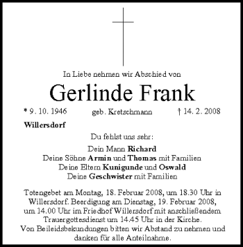 Anzeige von Gerlinde Frank von MGO
