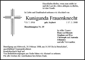 Anzeige von Kunigunda Frauenknecht von MGO