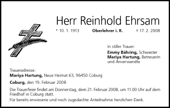 Anzeige von Reinhold Ehrsam von MGO
