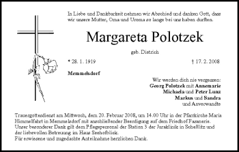 Anzeige von Margareta Polotzek von MGO