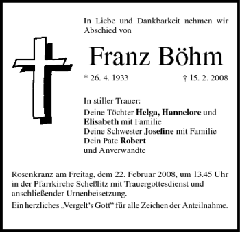 Anzeige von Franz Böhm von MGO