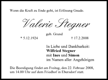 Anzeige von Valerie Stegner von MGO
