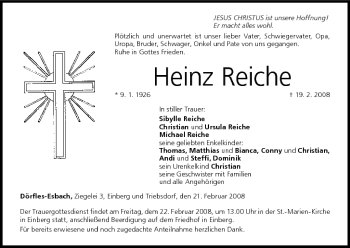 Anzeige von Heinz Reiche von MGO