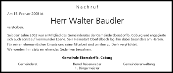 Anzeige von Walter Baudler von MGO