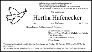 Anzeige von Hertha Hafenecker von MGO