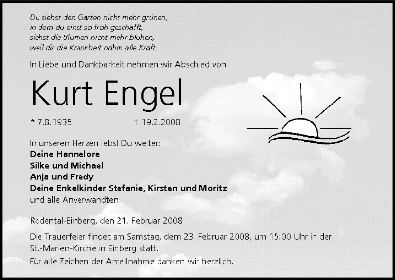  Traueranzeige für Kurt Engel vom 21.02.2008 aus MGO
