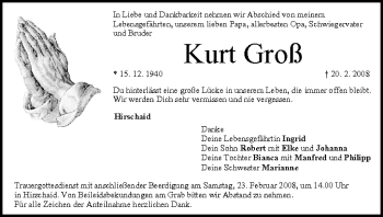 Anzeige von Kurt Groß von MGO