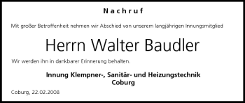 Anzeige von Walter Baudler von MGO