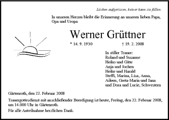 Anzeige von Werner Grüttner von MGO