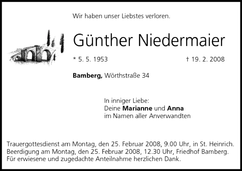  Traueranzeige für Günther Niedermaier vom 22.02.2008 aus MGO