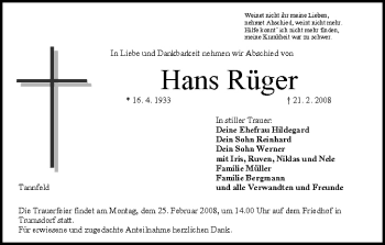 Anzeige von Hans Rüger von MGO