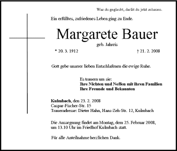 Anzeige von Margarete Bauer von MGO