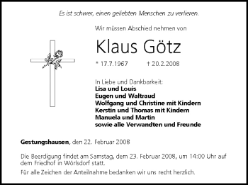 Anzeige von Klaus Götz von MGO