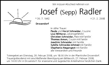 Anzeige von Josef Radler von MGO
