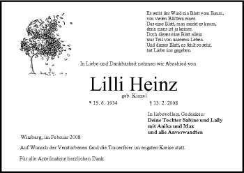 Anzeige von Lilli Heinz von MGO