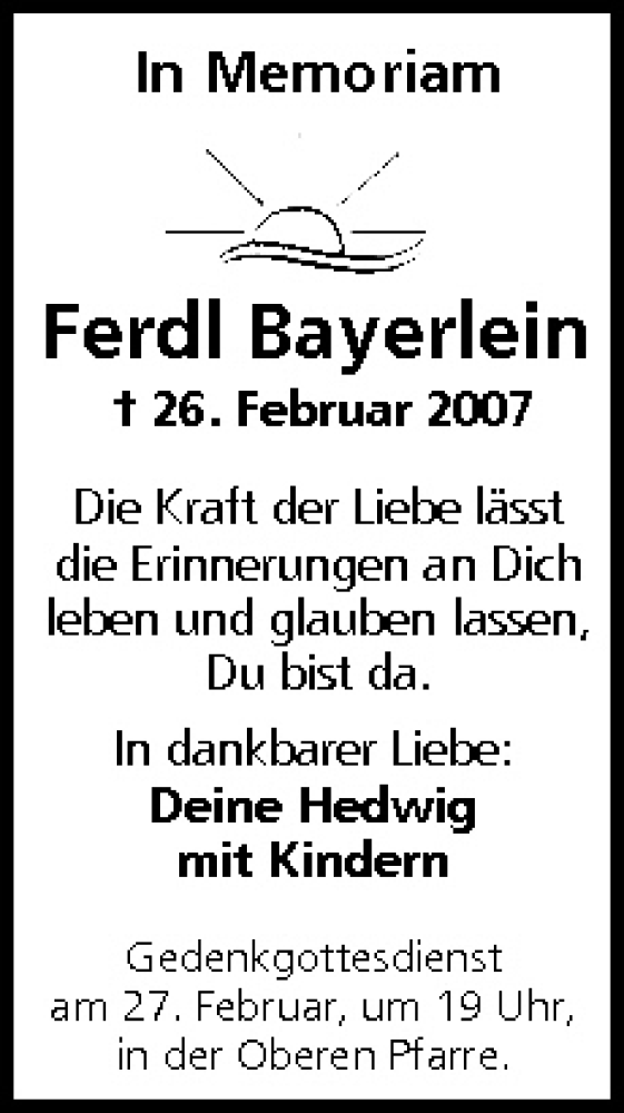  Traueranzeige für Ferdl Bayerlein vom 23.02.2008 aus MGO