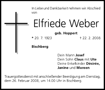 Anzeige von Elfriede Weber von MGO