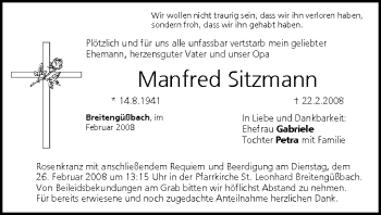 Anzeige von Manfred Sitzmann von MGO