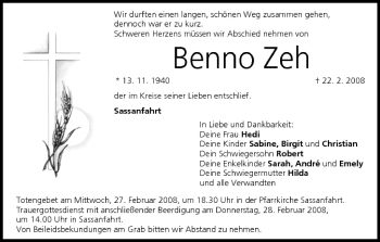 Anzeige von Benno Zeh von MGO