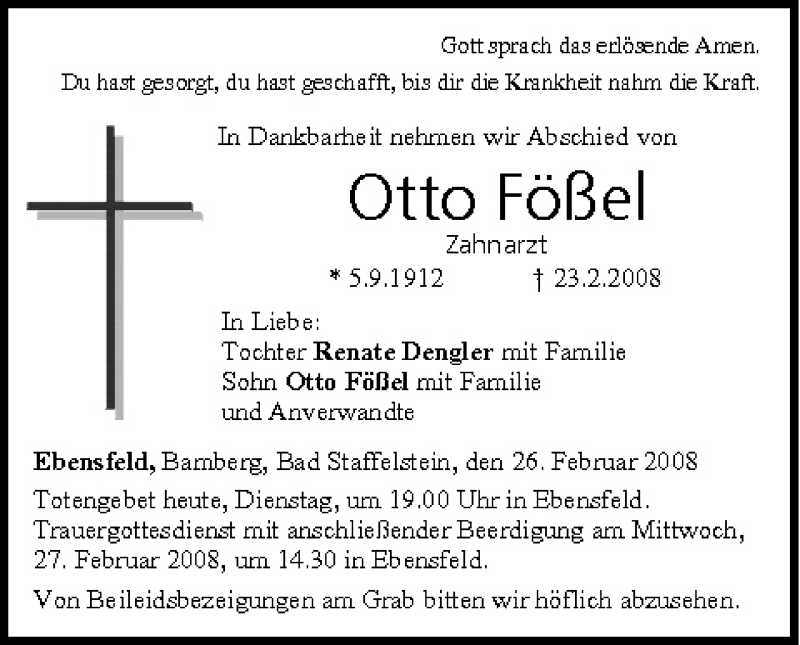  Traueranzeige für Otto Fößel vom 26.02.2008 aus MGO