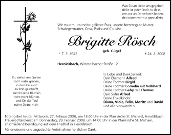 Anzeige von Brigitte Rösch von MGO