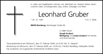 Anzeige von Leonhard Gruber von MGO