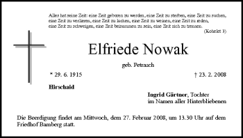 Anzeige von Elfriede Nowak von MGO