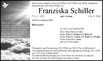Anzeige von Franziska Schiller von MGO