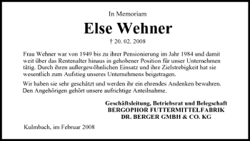 Anzeige von Else Wehner von MGO