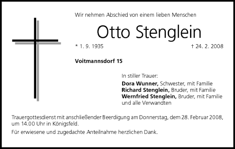  Traueranzeige für Otto Stenglein vom 27.02.2008 aus MGO