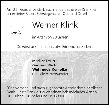 Anzeige von Werner Klink von MGO